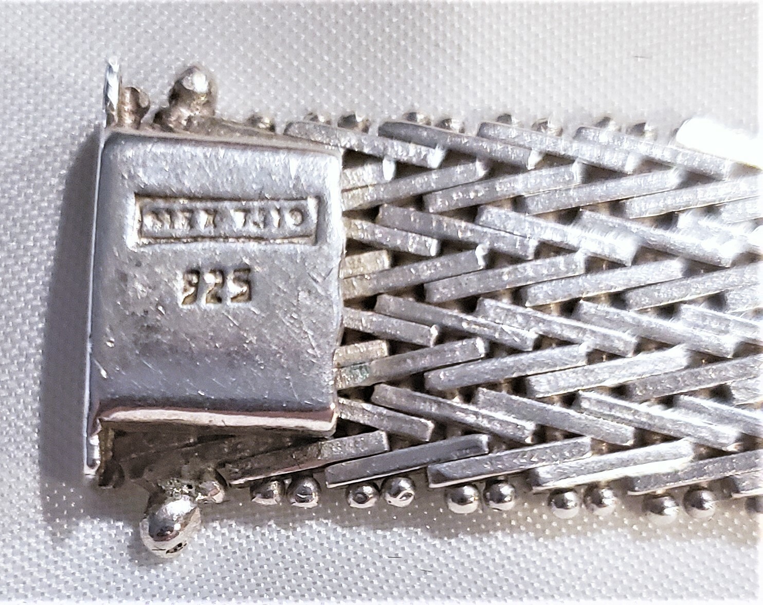 Vintage 1970s-80s Wide Woven Mesh Sterling Bracelet Signed Mexico TJ-19