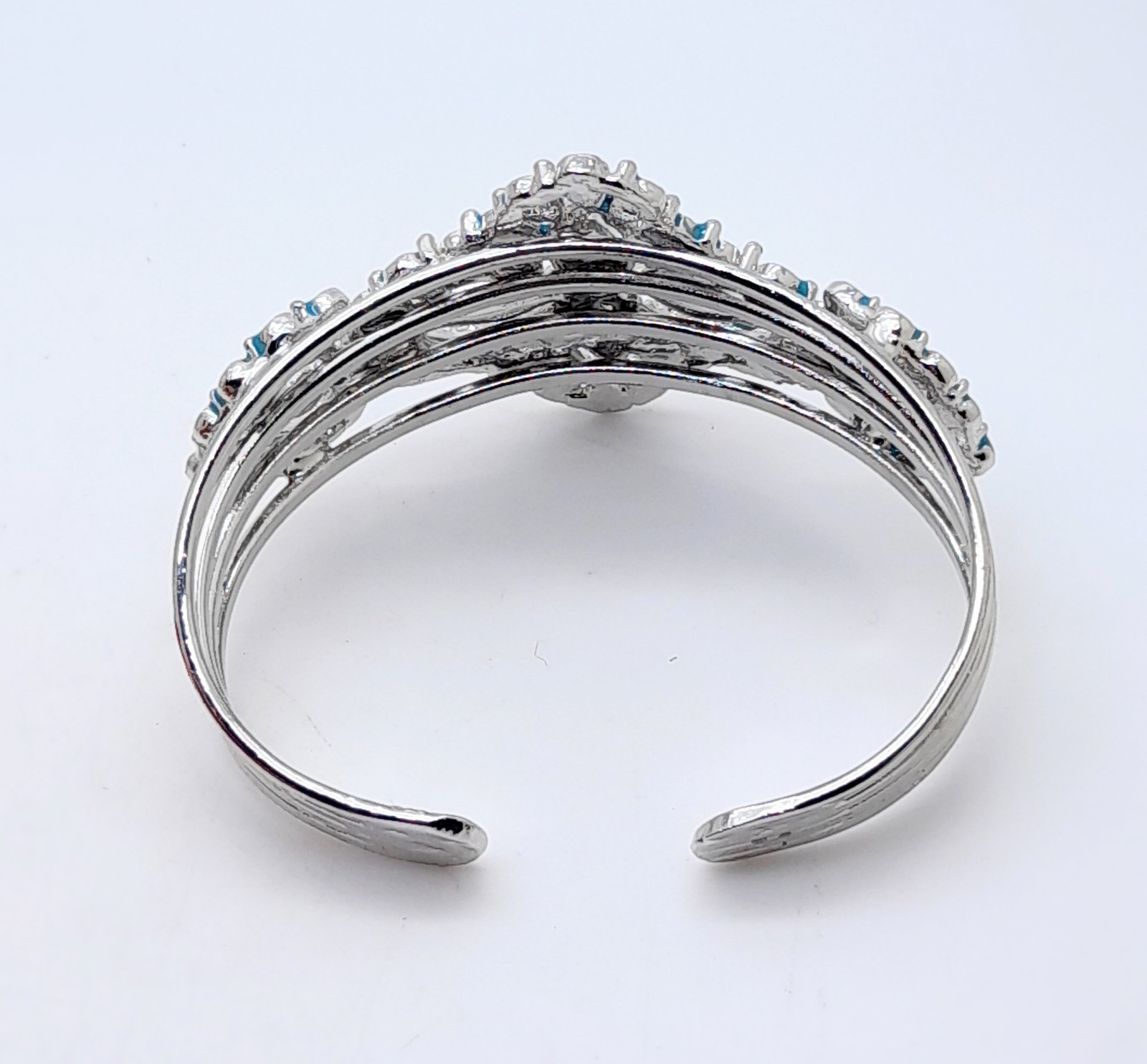Modern style Silver Tone Metal 1.75″ Wide Cuff blue enamel fashion Bracelets