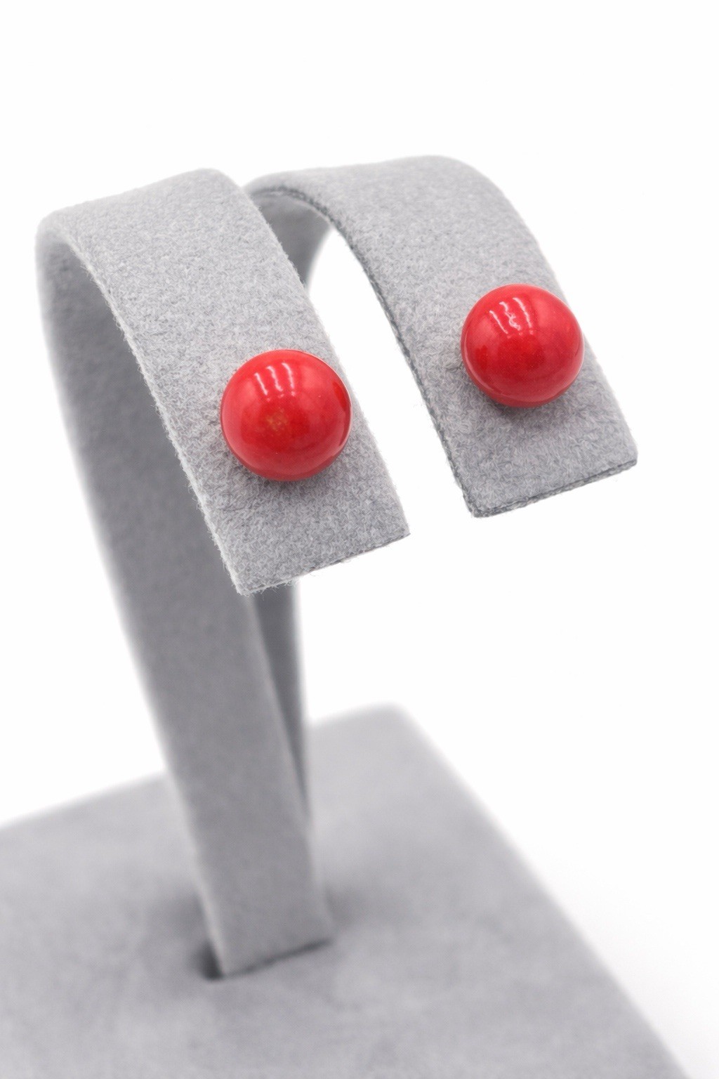 Mediterranean Red Coral Earrings 8mm 925 Silver – Elegant Buttons Women
