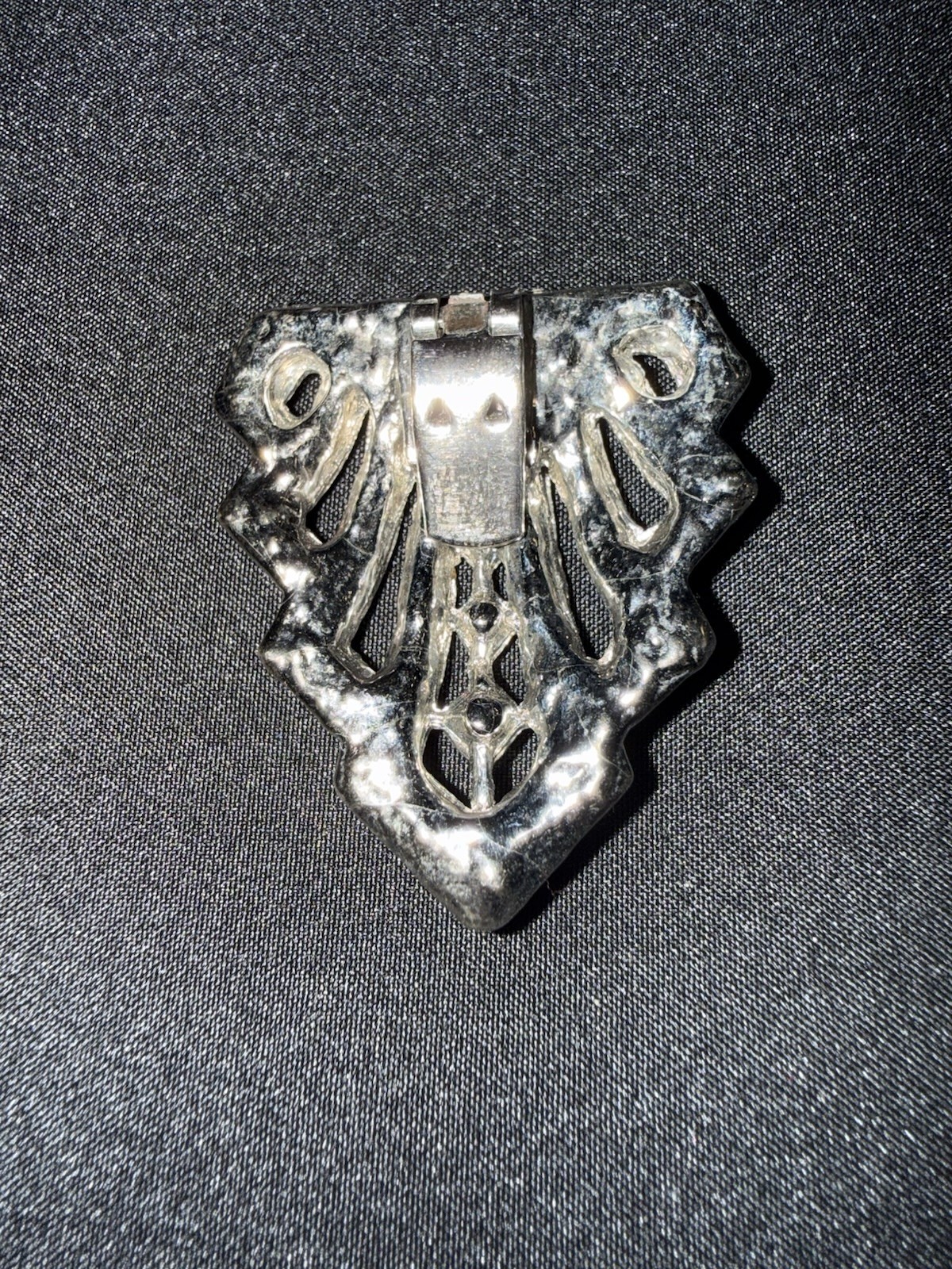 Vintage Art Deco Silver Tone Dress Clip w/ Clear Simulated Round Rhinestones