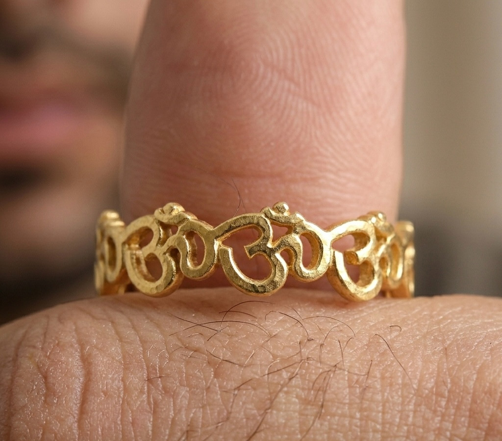 14K Gold Plated Om Symbol Ring 925 Sterling Silver Yoga Meditation Band Gift