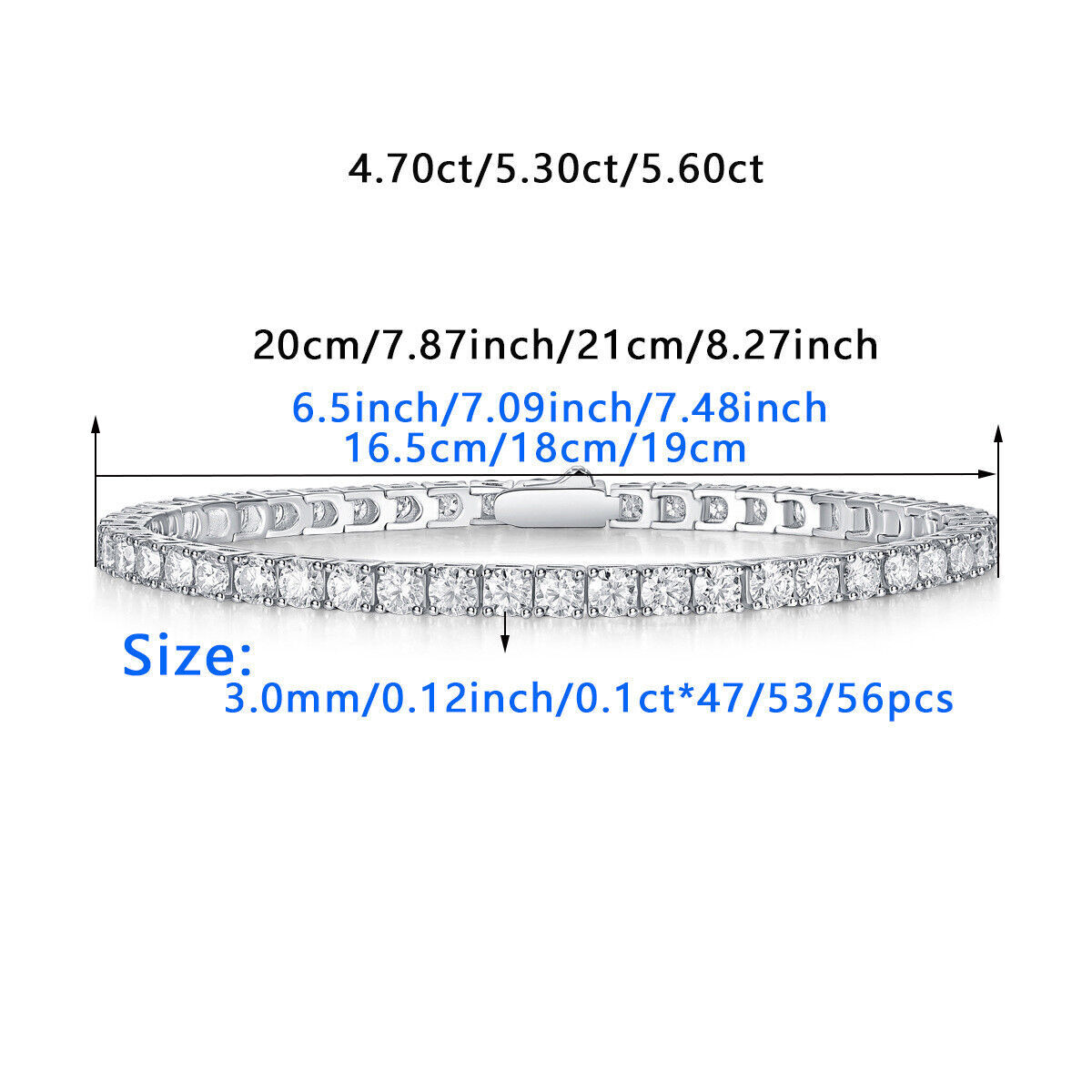 VVS1/D Certified Moissanite Tennis Bracelet – 925 Sterling Silver 3mm – 5mm