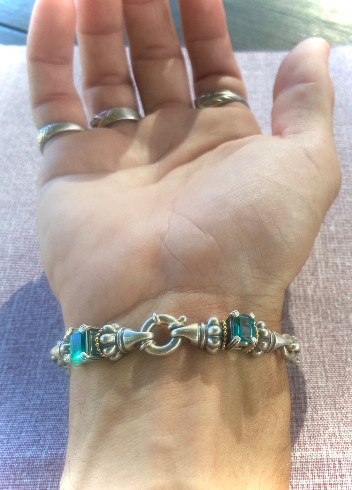 LAGOS CAVIAR Blue Topaz Sterling Silver 18k Gold Bracelet & Earrings Set