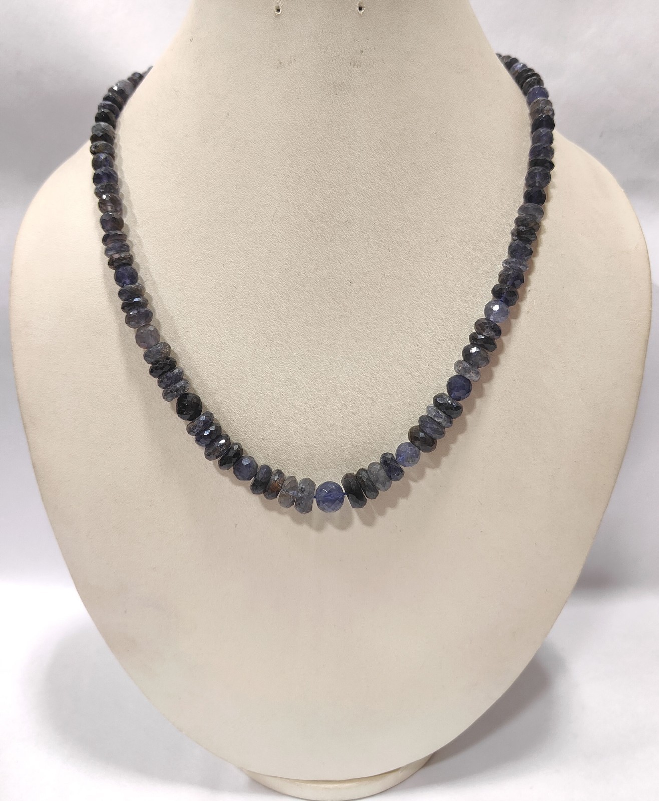 Natural Iolite Gemstone Necklace, Handmade Mix Size Beaded Jewelry, 18 Inch