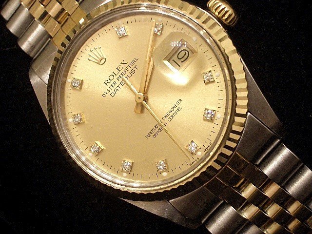 Rolex 2Tone 18K Gold & Stainless Steel Datejust Champagne FACTORY Diamond 16013