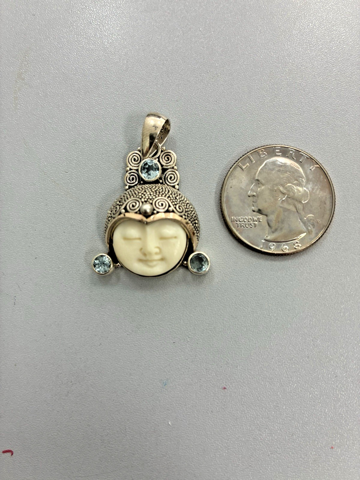 Vintage Sajen Goddess Pendant, 925 Silver, Moonstone & Topaz