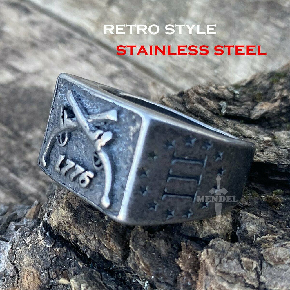 MENDEL Retro Mens US Military Patriotic Army Gun Biker Ring For Men Size 7 8-15