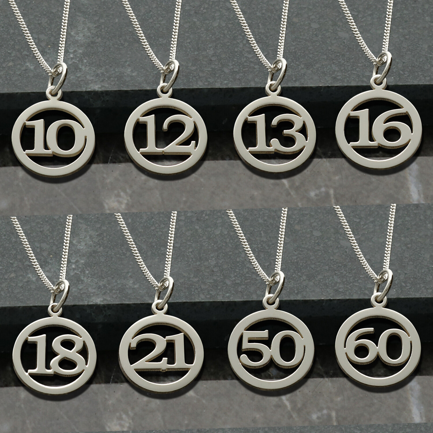 375 Solid 9ct Yellow, Rose or White Gold Birthday Number Age Pendant Charm Gift