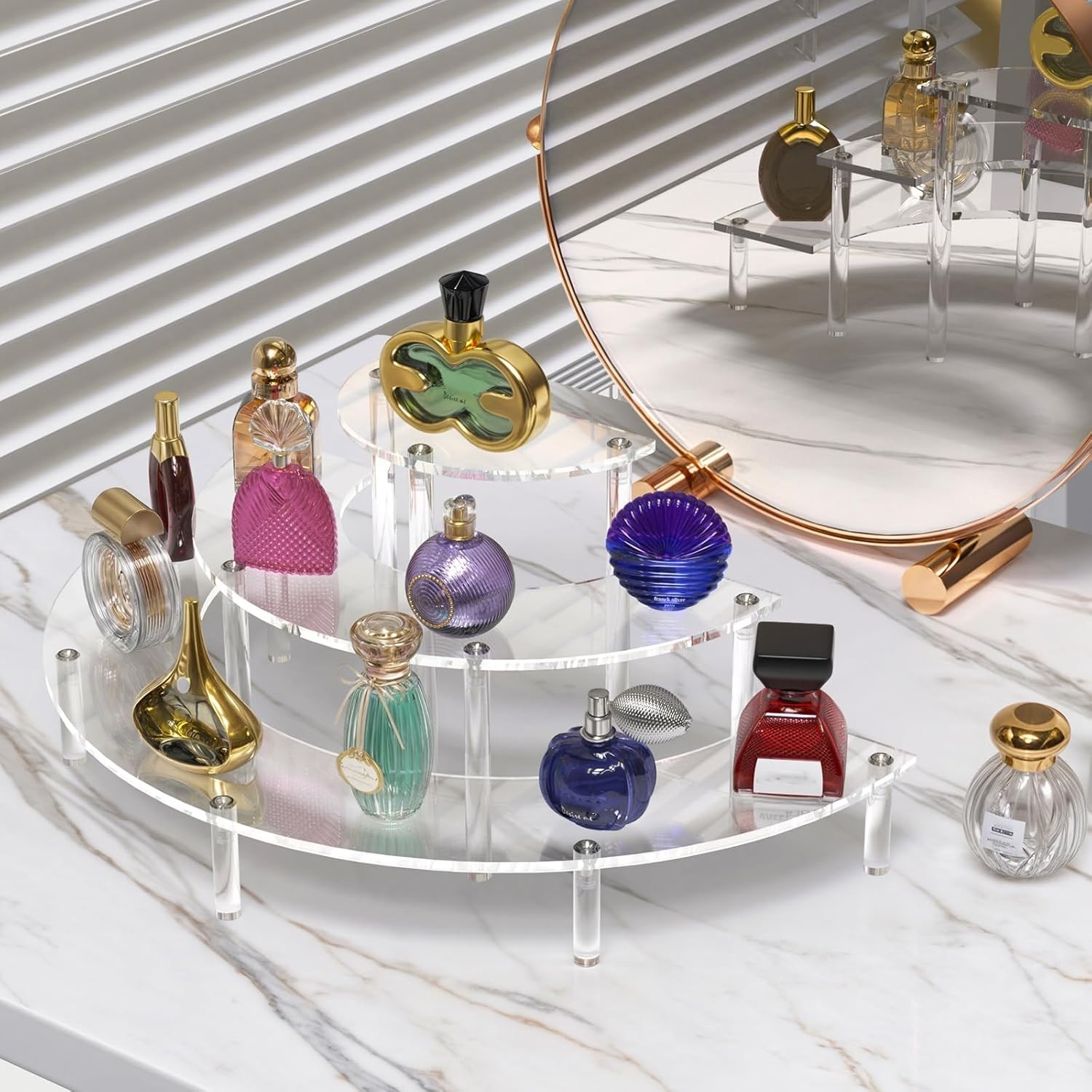 3 Tier Acrylic Display Risers Half Moon Cupcake Stand Clear Perfume Organizer