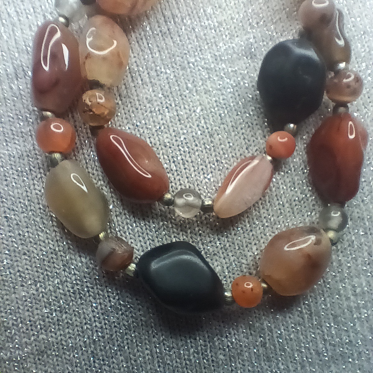 Vtg Natural Stone Beggars Necklace Boho Hippie Earthy Statement 24″ 93g