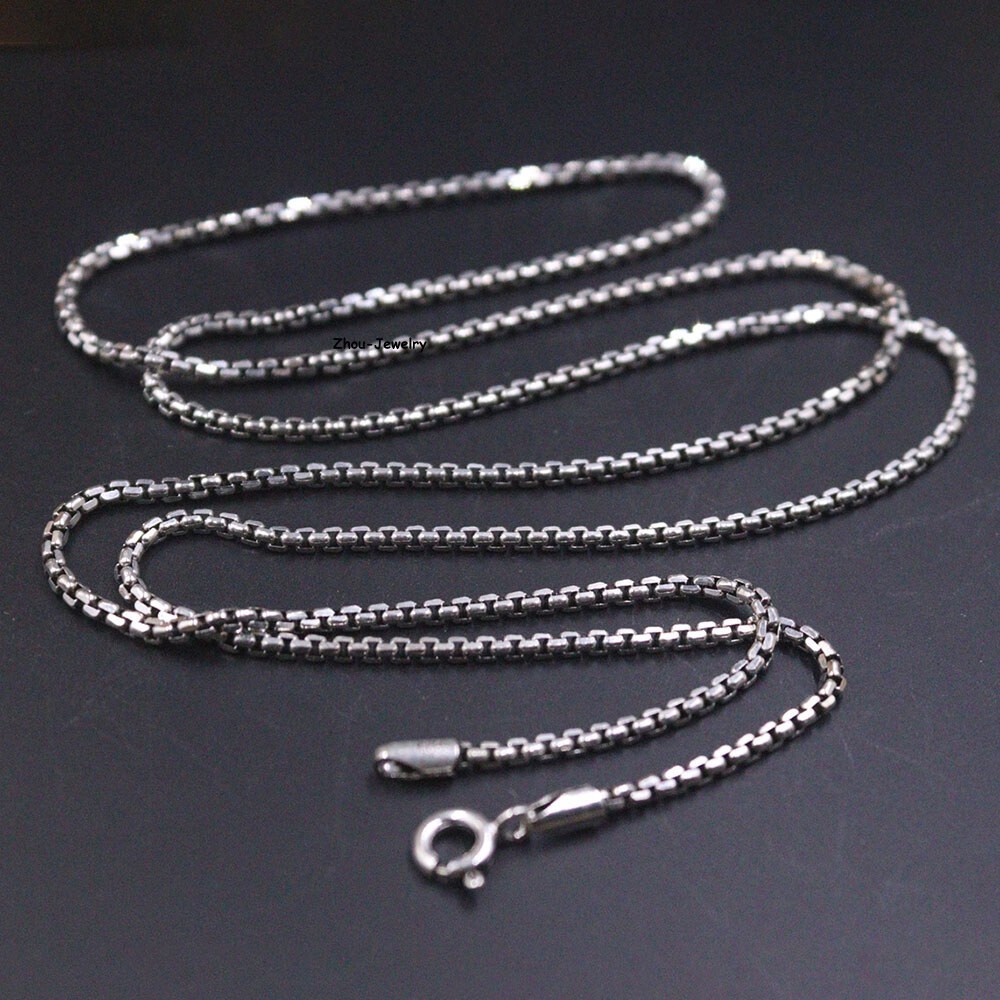 Real Pure S925 Sterling Silver Chain 2mm Solid Box Link Necklace 11-12g 25.6inch