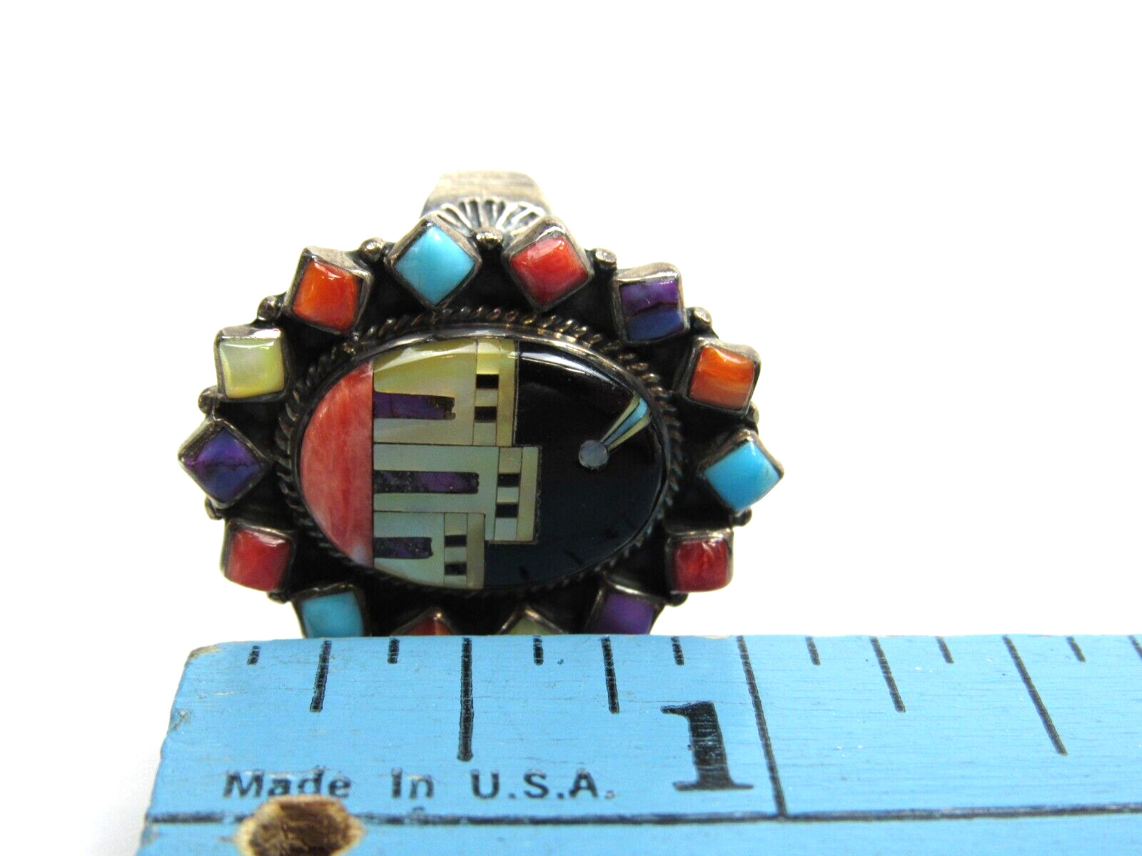 T Philippines Adobe 925 Ring Inlay Turquoise Spiny Oyster Onyx Mother of Pearl