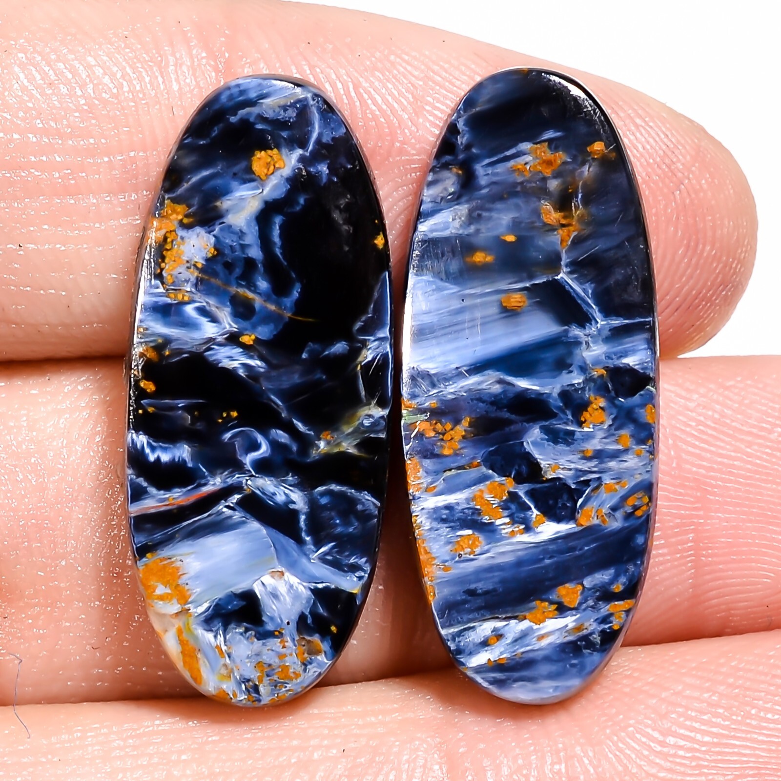 25.60CT 100%Natural Gray PIETERSITE Match Pair Cabochon 11X27X4mm Oval Gemstone
