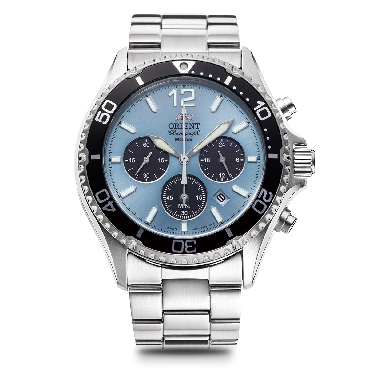 ORIENT RN-TX0206L Watch Mako SOLAR Powered Chronograph Men’s Sky Blue Silver