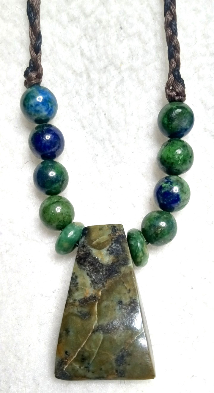 Axe on Serpentine stone hand braided adjustable Neckalce.