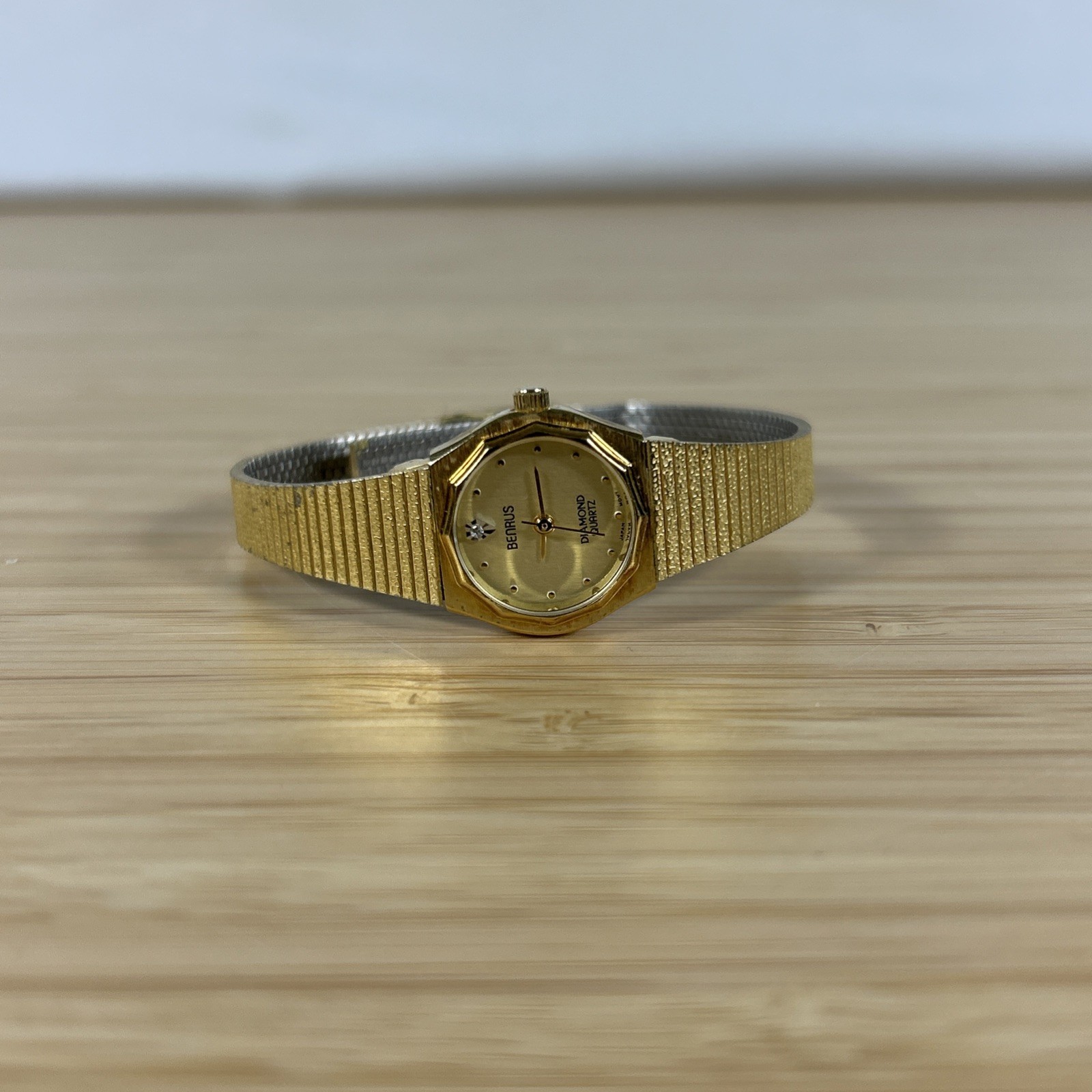 Vintage Women’s Benrus Diamond Quartz Gold Tone Mesh Watch Japan Movement Works