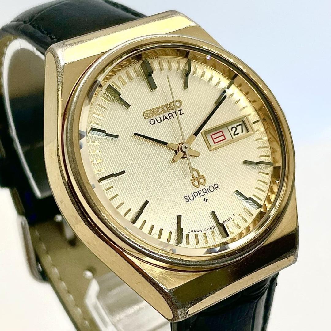 Seiko Superior 1977 Gold Quartz Guilloche Dial Vintage Watch Japan 0714674