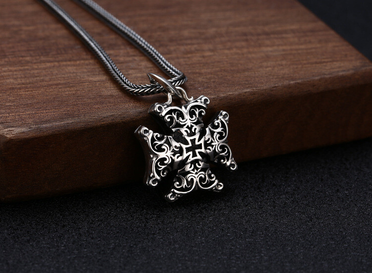 S925 Sterling Silver FILIGREE IRON CROSS Pendant Layered Gothic Biker Ornate