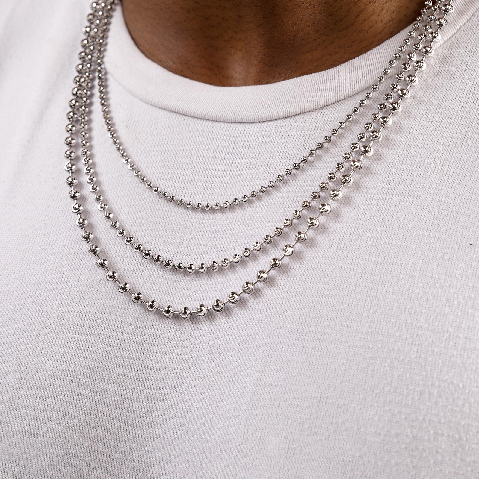 PORI JEWELERS 925 Sterling Silver 3mm Moon Cut Bead Chain Necklace, Made in I…