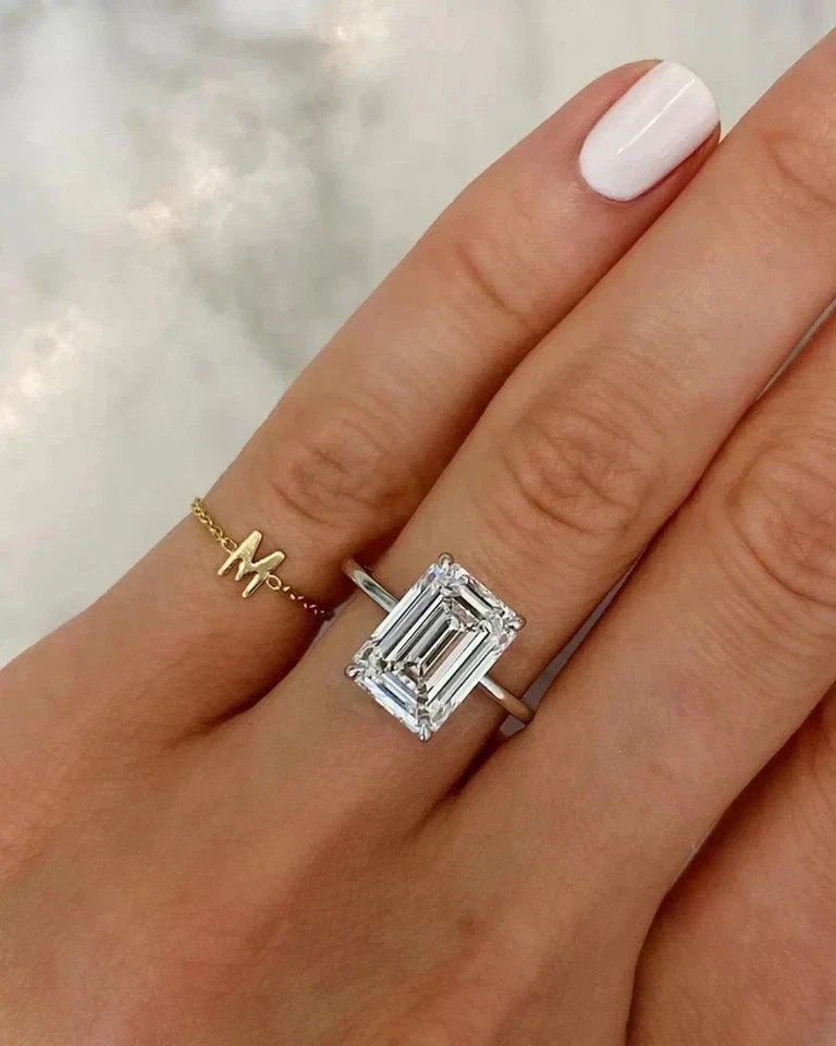 Emerald-Cut Lab Created Diamond Solitaire Engagement Ring 14K White Gold Plated