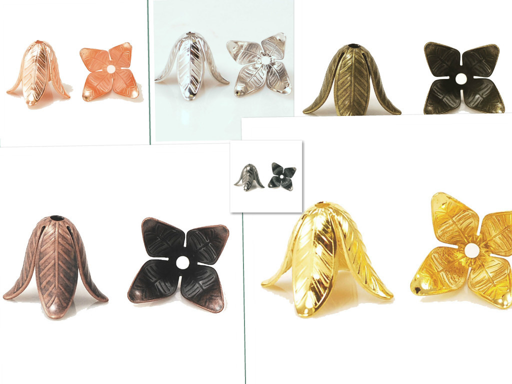 Tulip Rosebud Flower Cap Gold Silver Rose Copper 18x16mm 4pcs Jewelry Finding