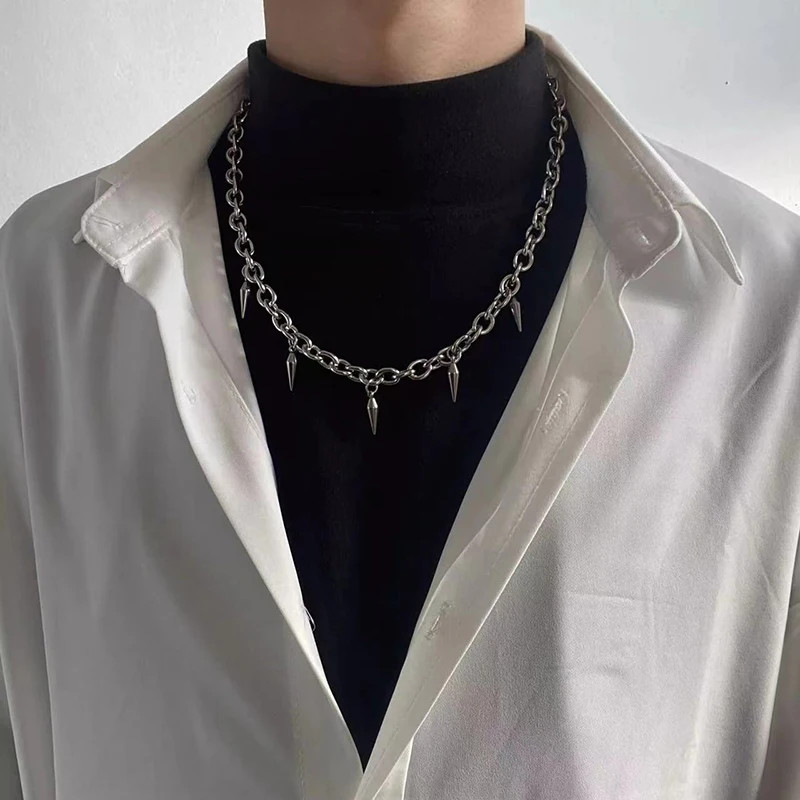 Stainless Steel Punk Aesthetic Stud Necklace Men Choker Cool Hip Hop Women