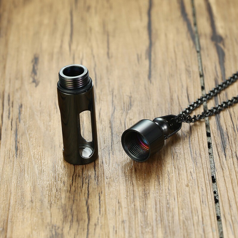 Stainless Steel Pendant Necklace Ash Urn Cremation Memorial Glass Container Men