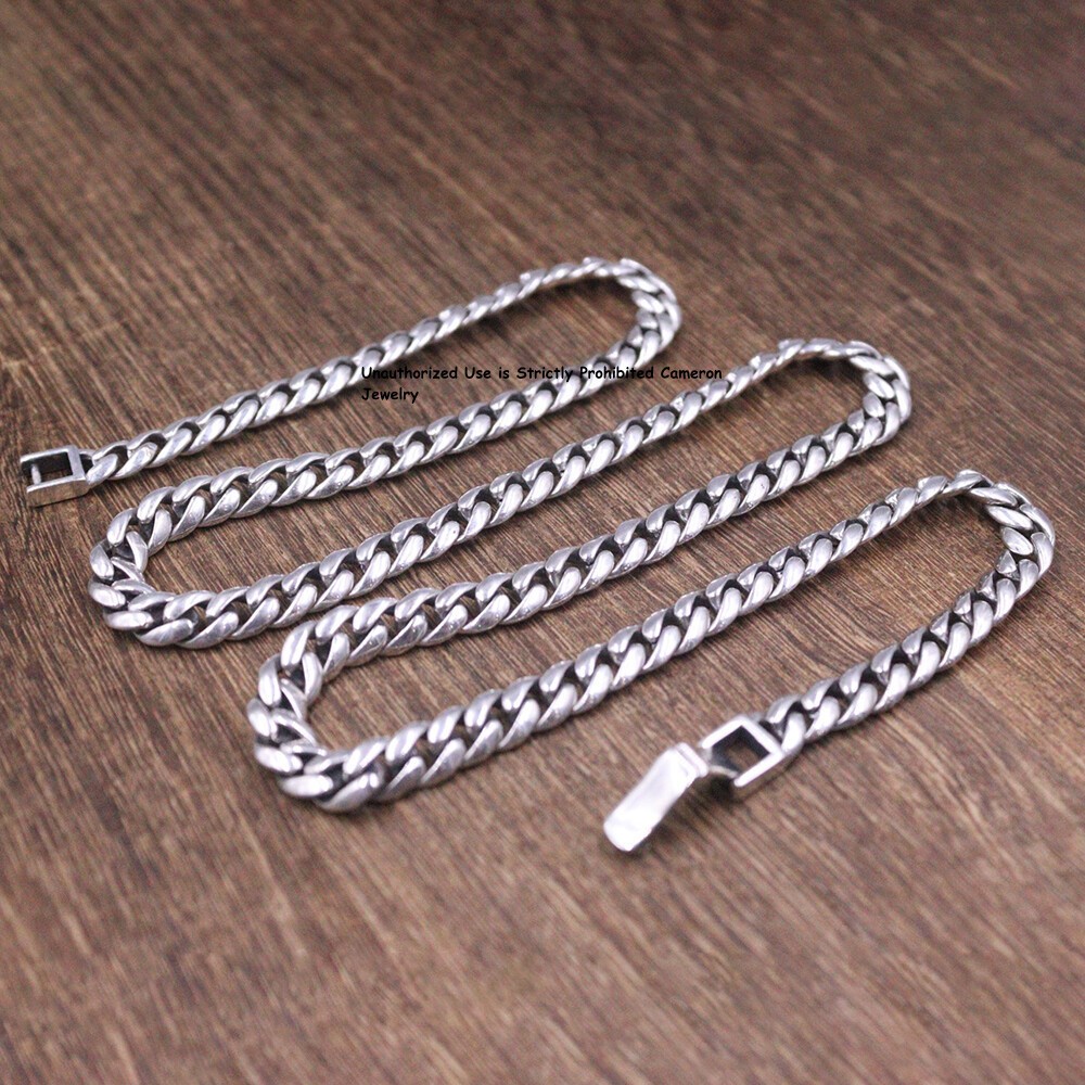 Pure S925 Sterling Silver Chain Men Women 6mm Curb Link Necklace 44-45g 21.6inch