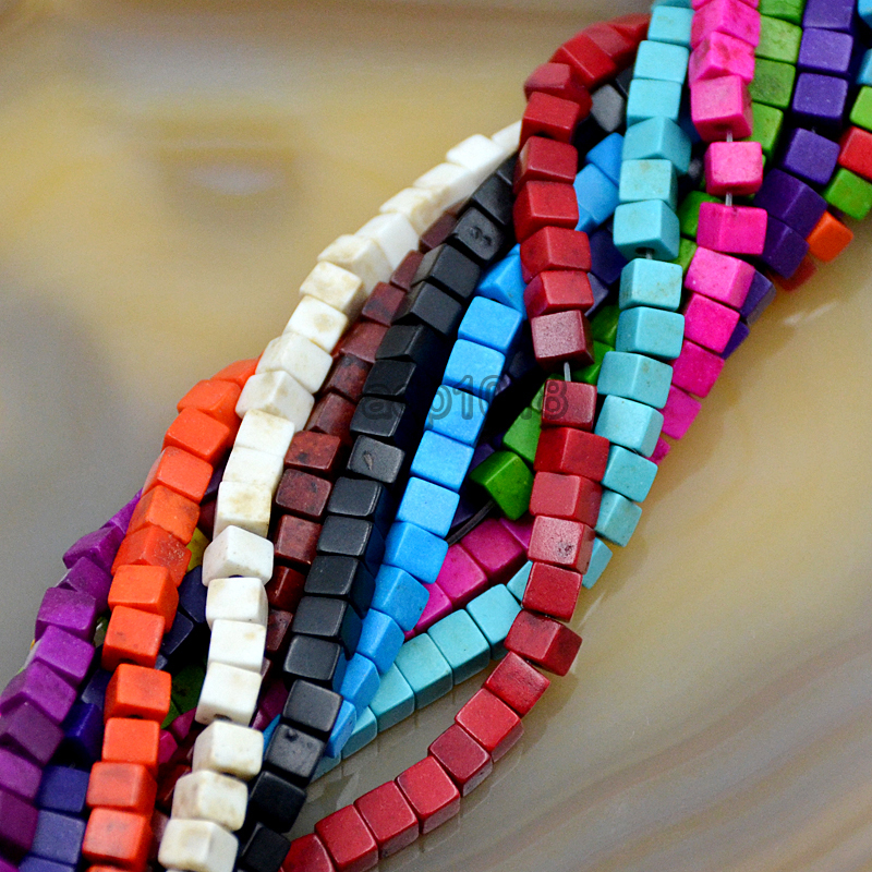 4x4mm Howlite Turquoise Cube Loose Spacer Beads 16″ Pick Color