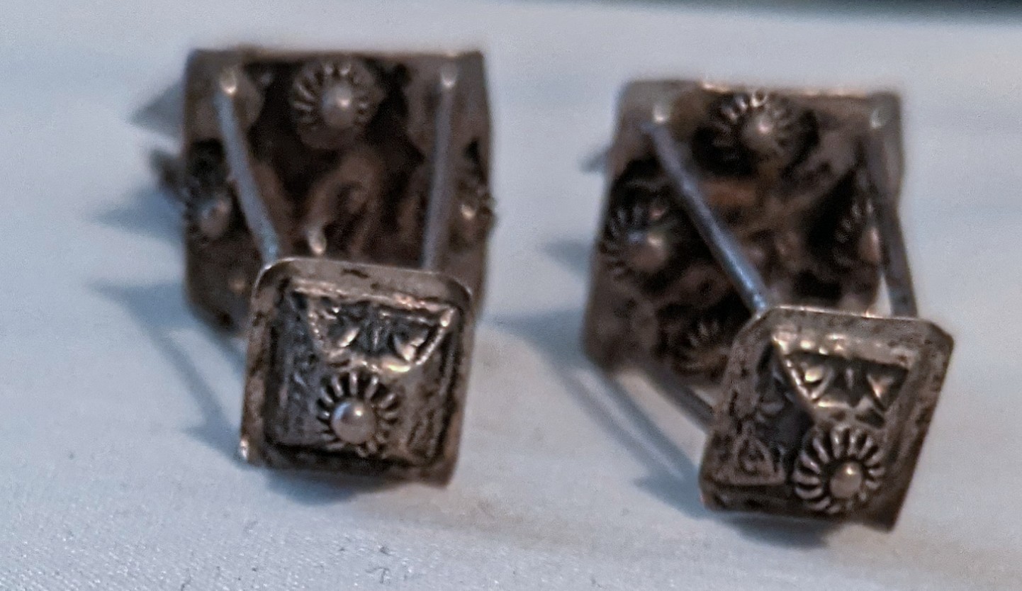 Vintage Artisan 3 D Lantern Dangle Earrings Clip-on Acid Tested For Silver