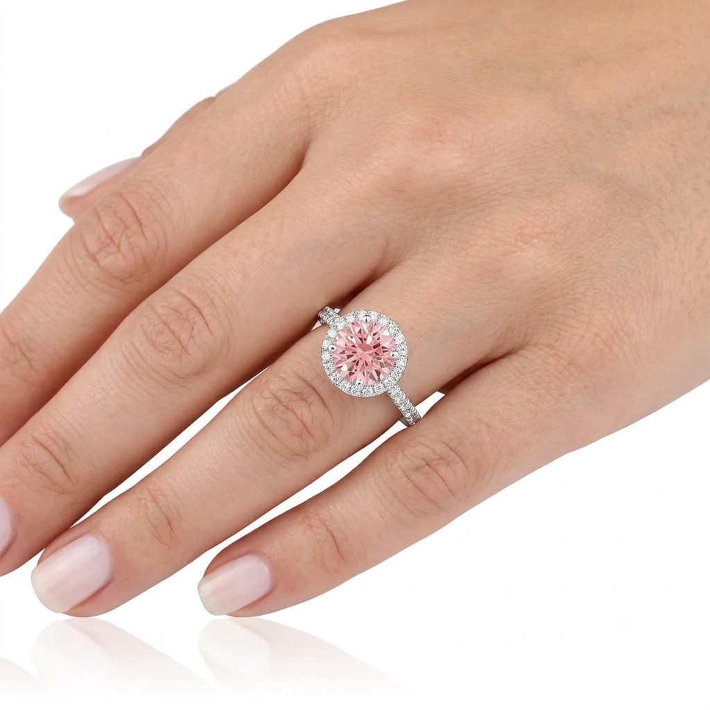 2.30Ct Fancy Vivid Pink Round Lab Grown Diamond Ring 14K White Gold IGI