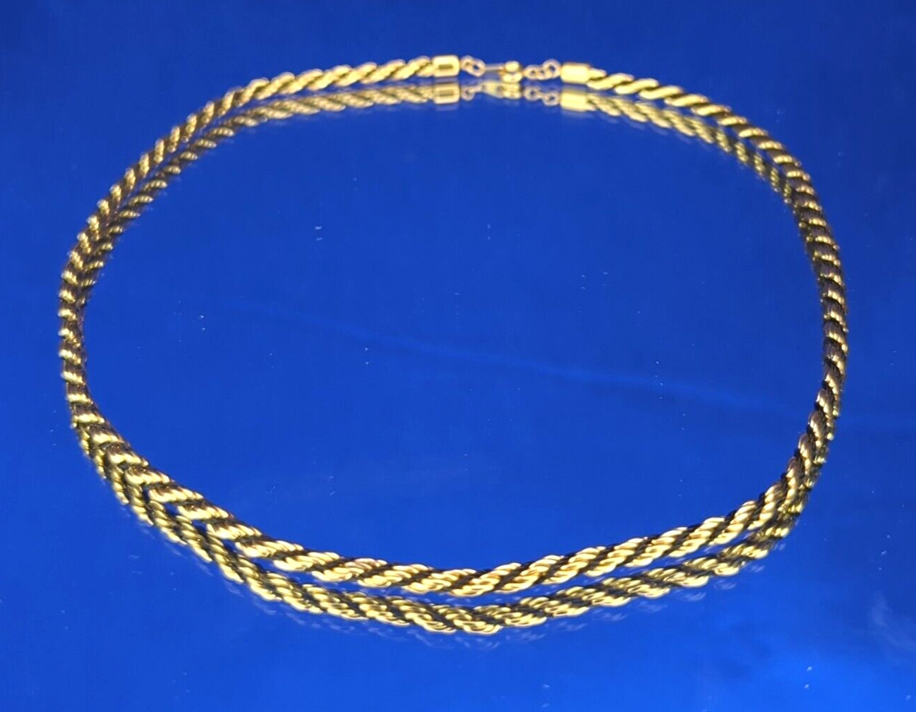Vintage 17″ Necklace Braided Gold Tone Twist Black Accent Rope Minimalist