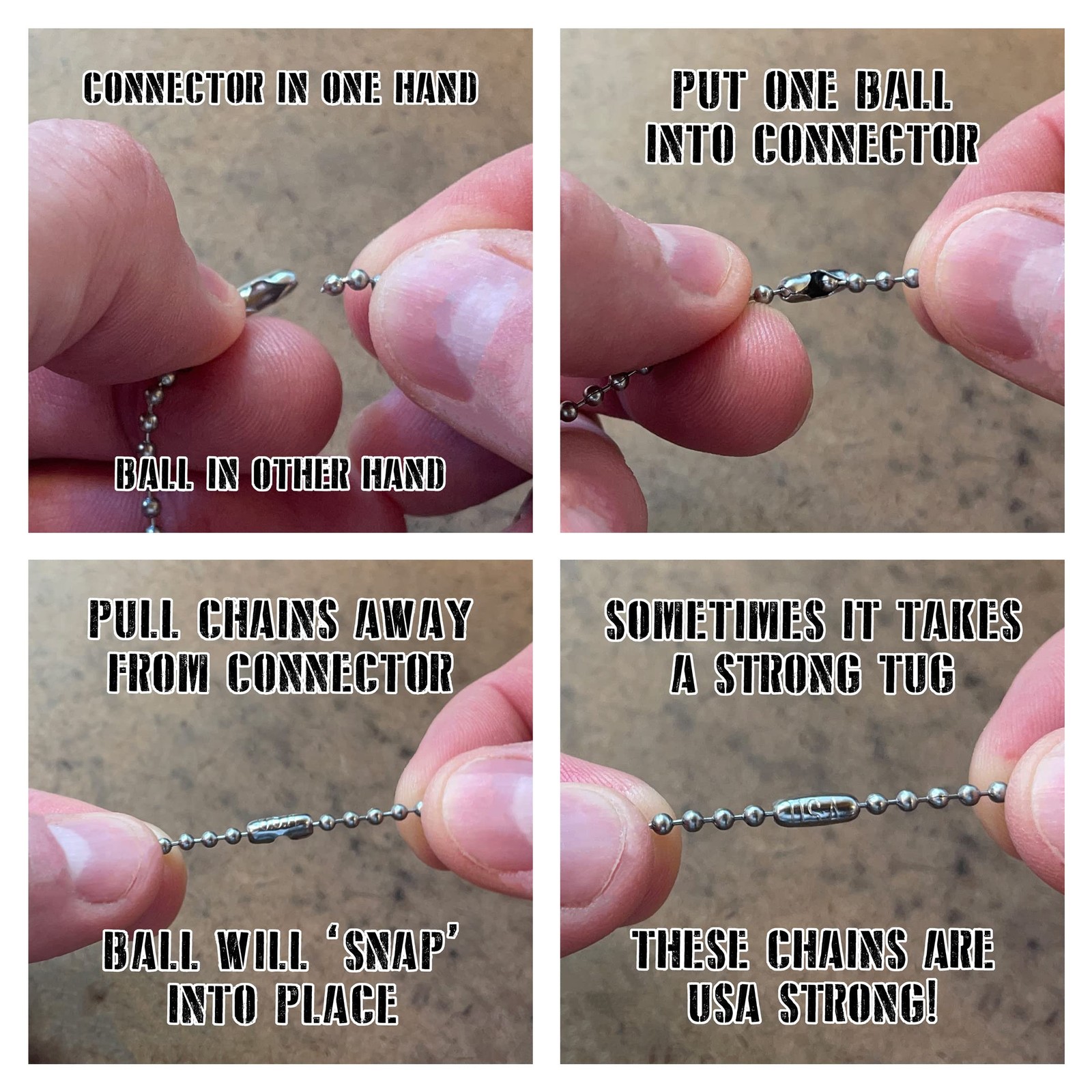 Stainless Steel Military Dog Tag Chain Set, 27 inch and 4.5 Ball Silver
