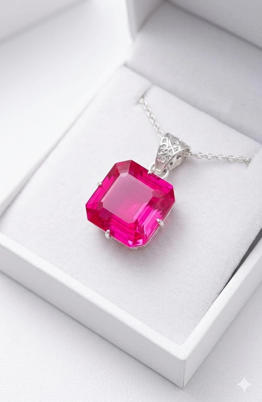 27 Ct Certified Natural Pink Sapphire Gemstone 925 Sterling Silver Pendant