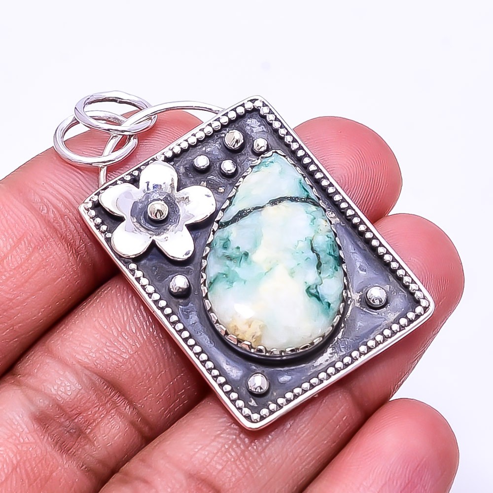 Tree Agate – Australia Oxidised Designer 925 Sterling Silver Pendant 1.76″ P46