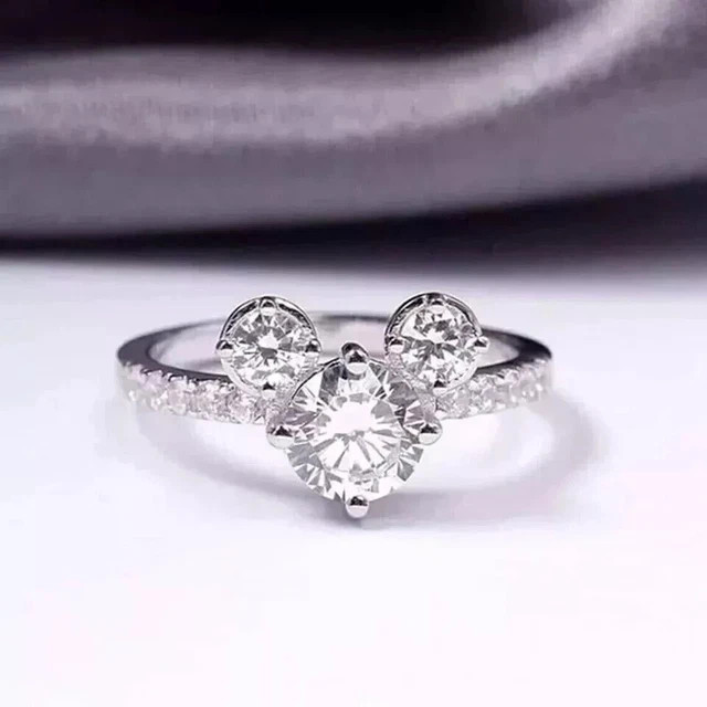 Real Moissanite 2.80Ct Round Cut Mickey Mouse Band Ring 14K White Gold Plated