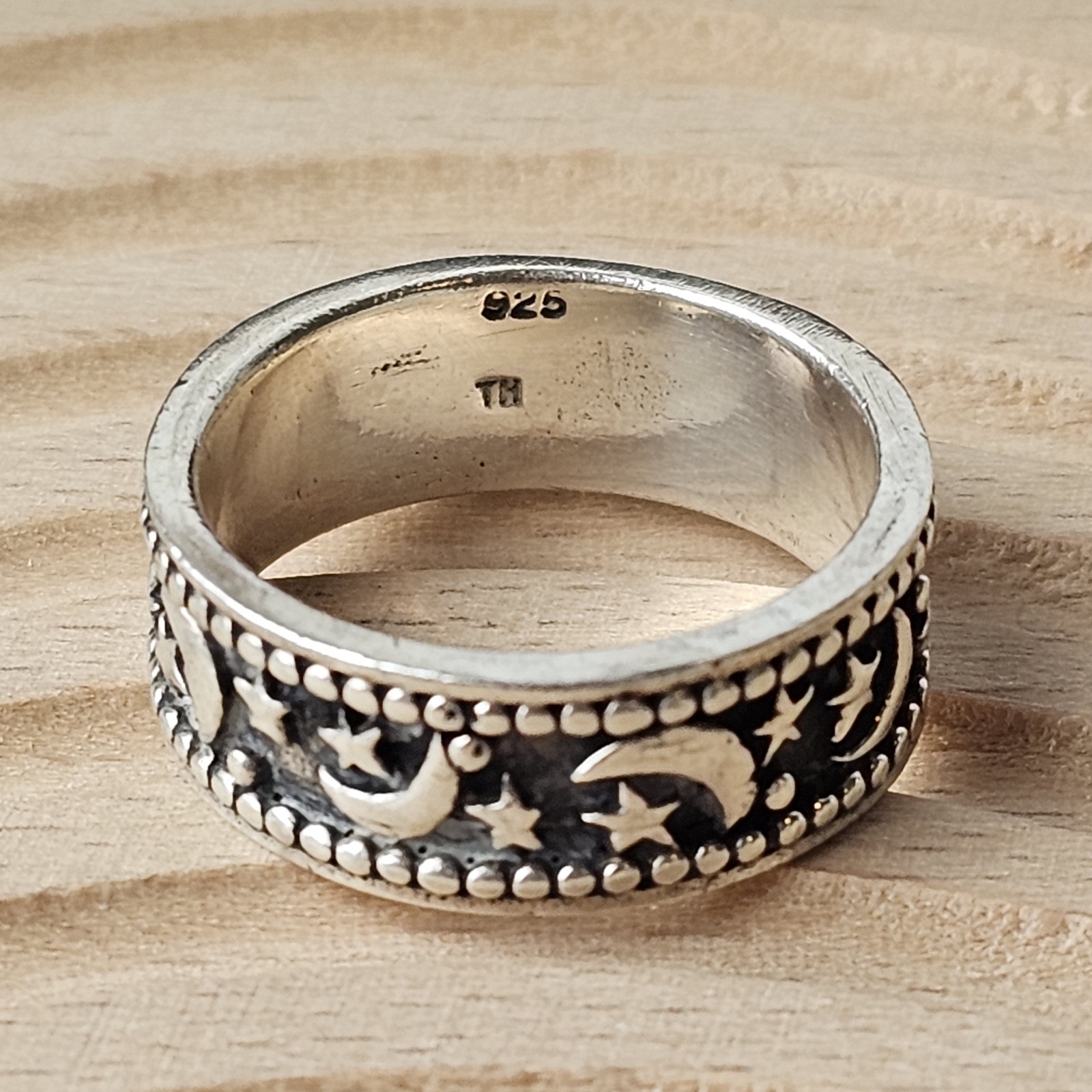 925 Sterling Silver Celestial Design Oxidized Finish Ring Size 4 & 8.25 – 9.6g