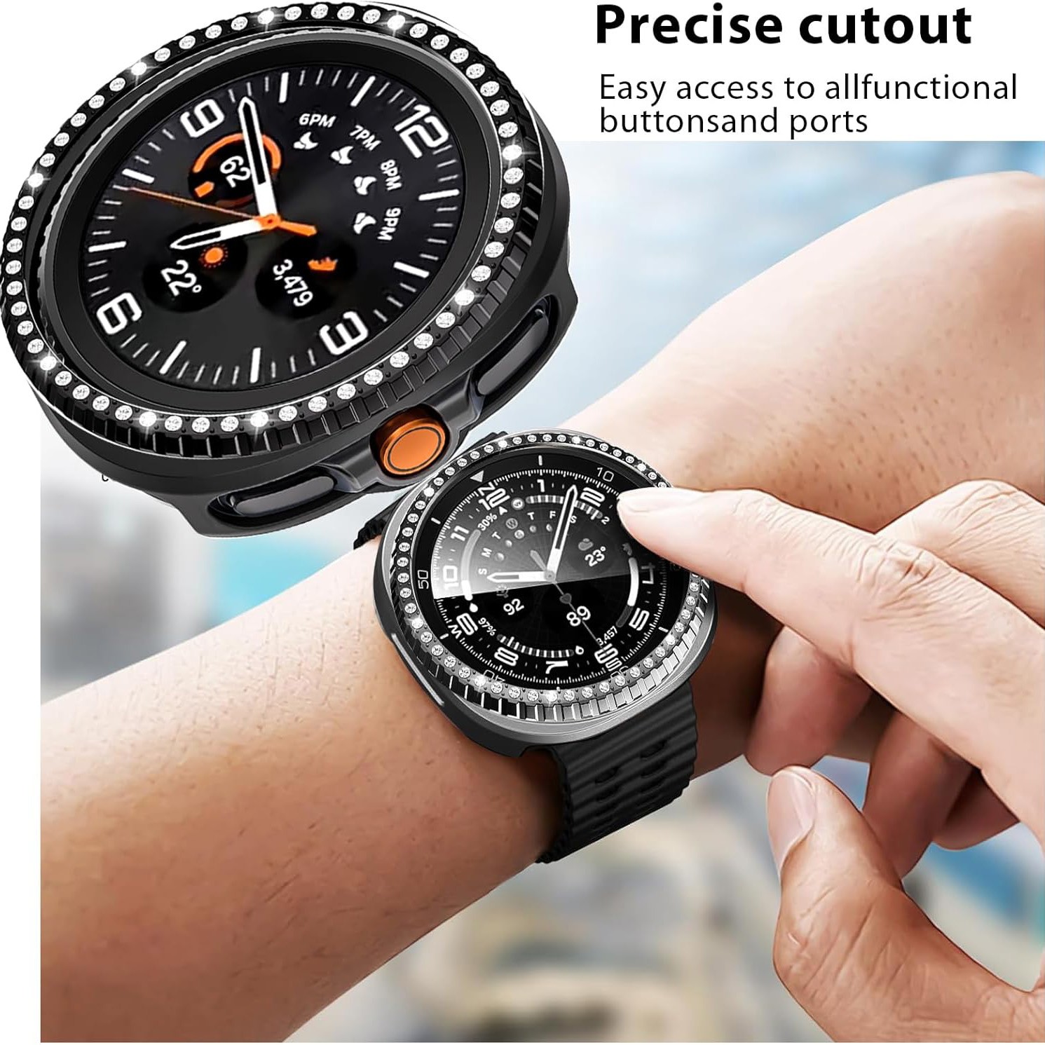 For Samsung Galaxy Watch8 Classic 46mm Metal Bezel Ring Frame Diamond Case Cover
