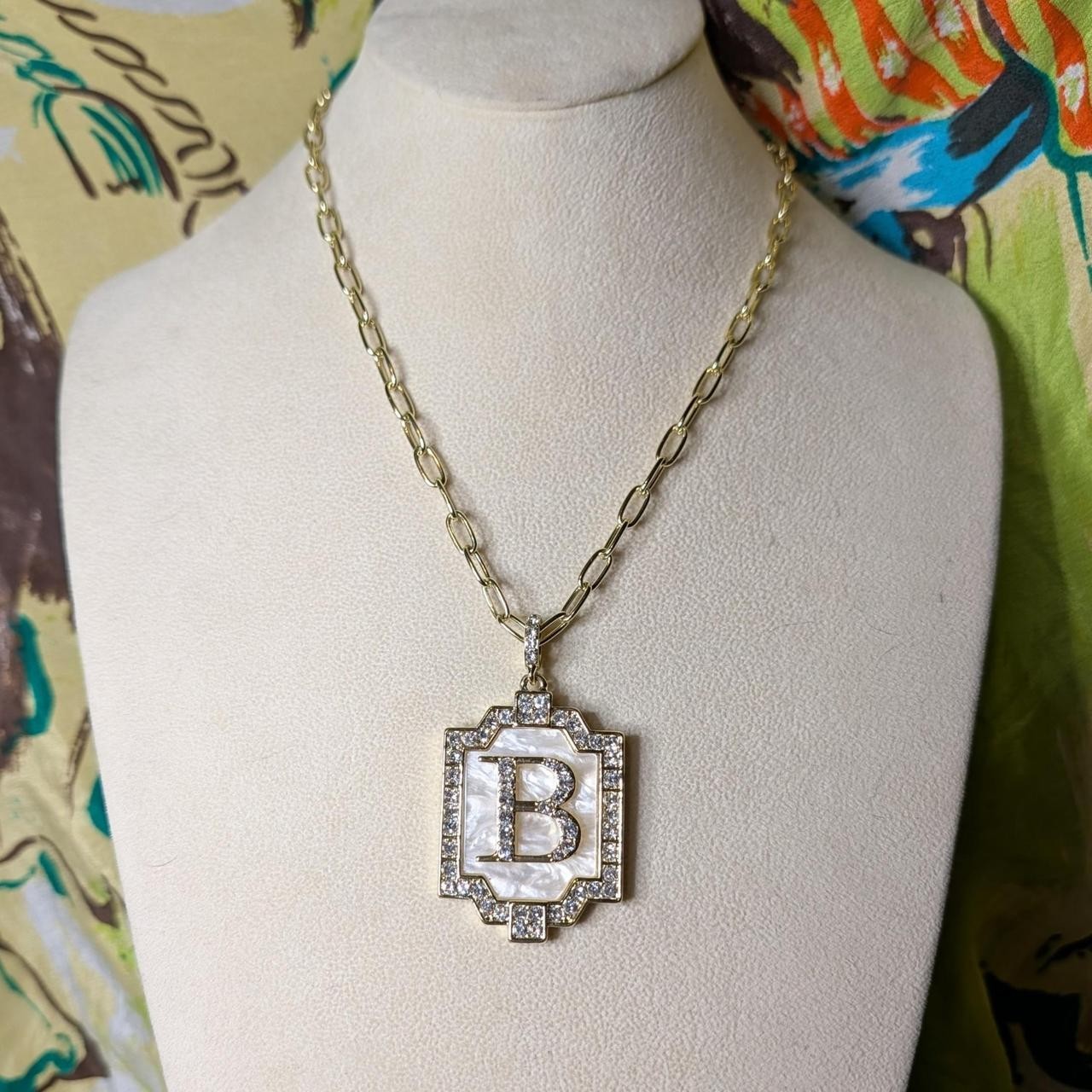 Heidi Daus Initial B Mother of Pearl Crystal Necklace