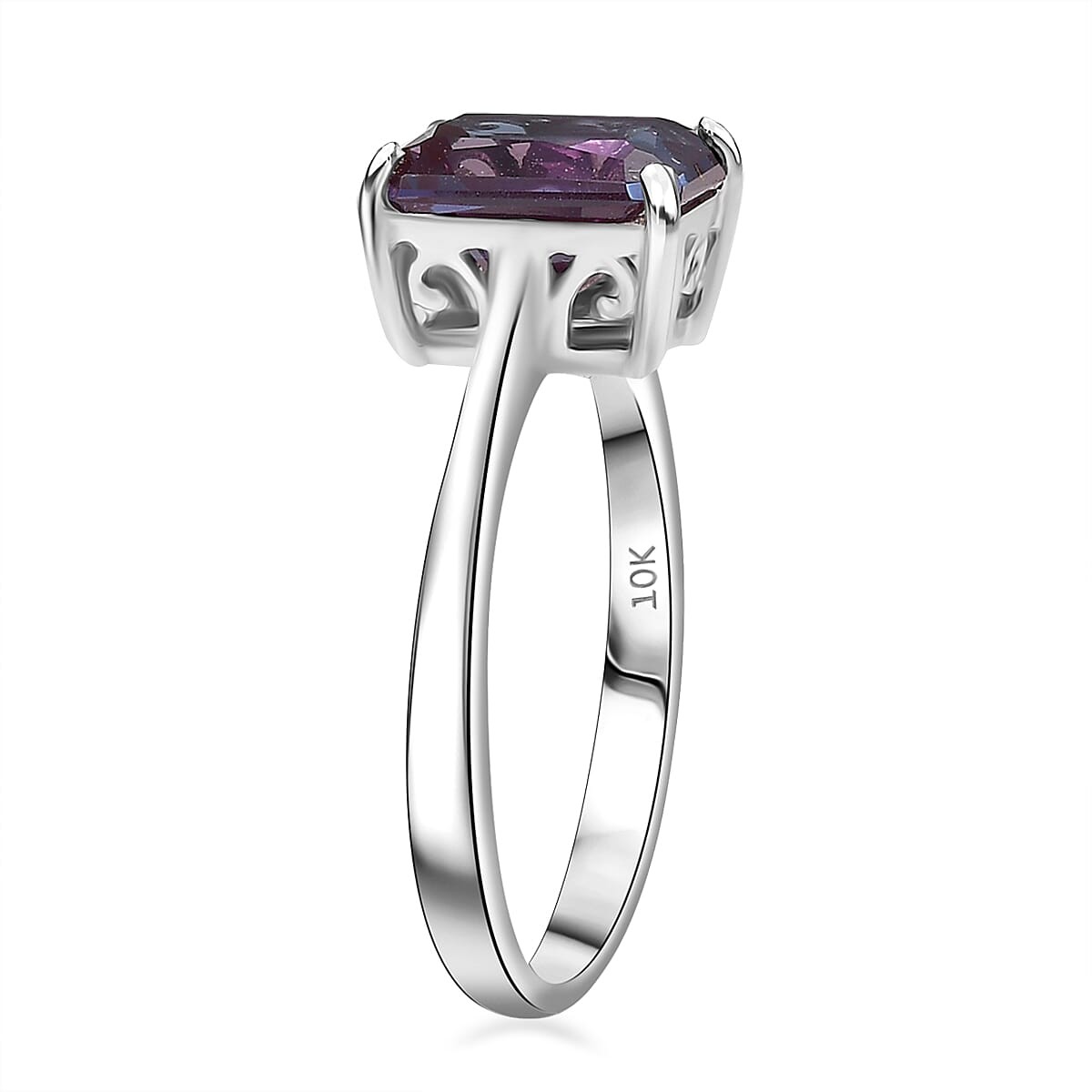 Certified AAA Lab Grown Alexandrite 3.01 ctw Ring in 10K White Gold Size 9.0