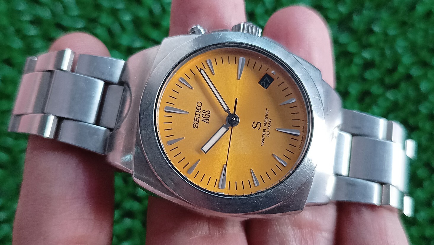 RARE SEIKO AGS KINETIC 5M42-0E50 ORANGE DIAL ALL ORIGINAL WORKING 100%GENT WATCH