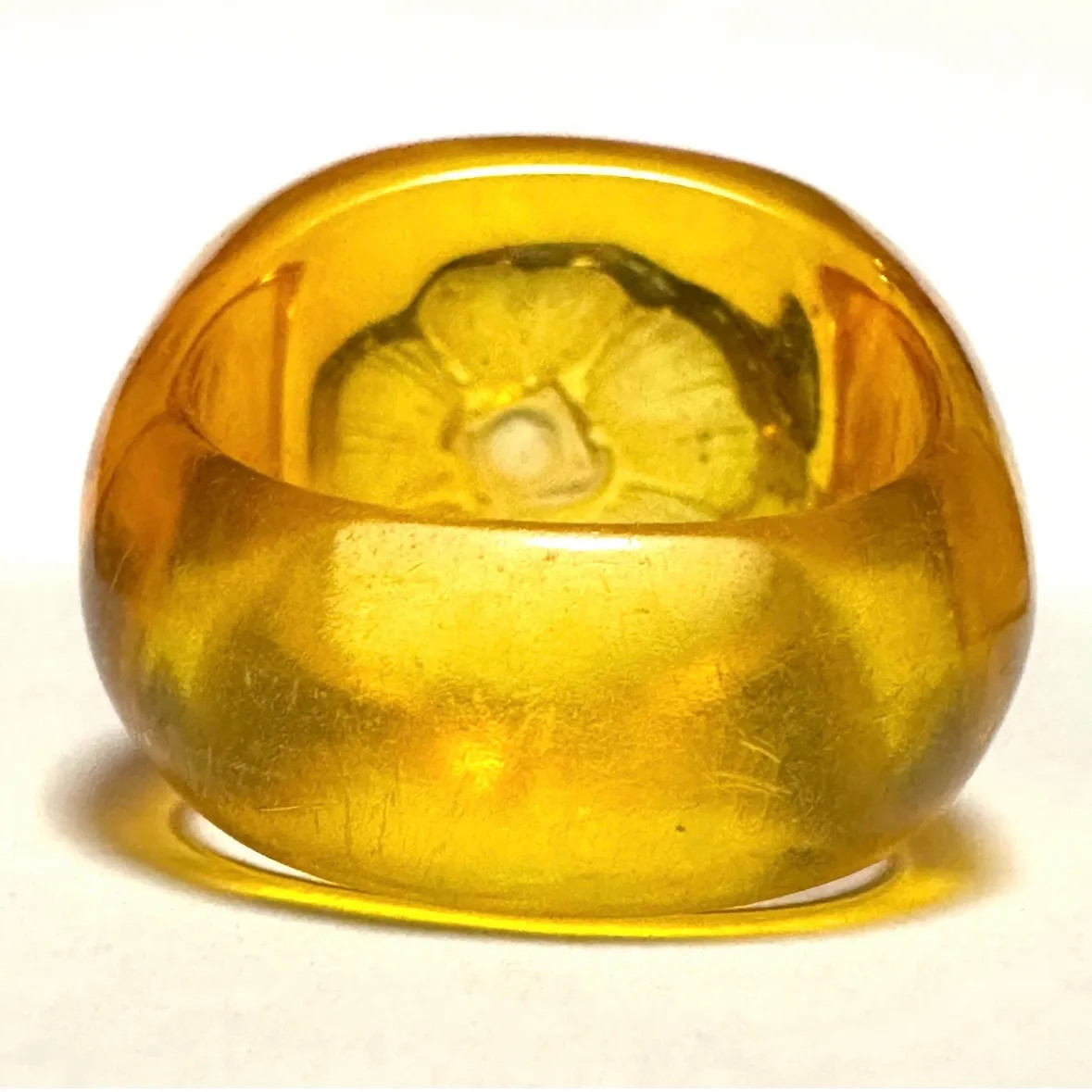CHANEL Camellia CC Logo Resin Ring Orange Clear Size 13 US 6.5 Auth