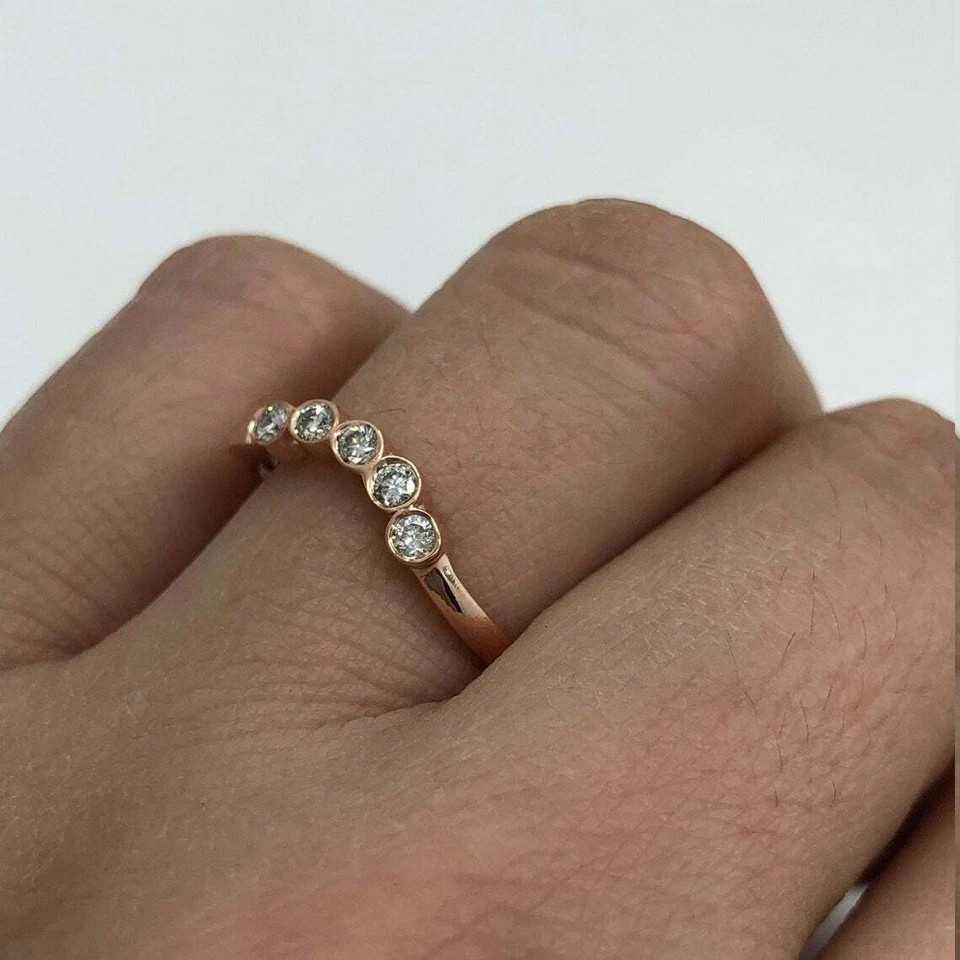 2 Ct Round Cut Simulated Diamond 5-Stone Wedding Band Ring 14k Rose Gold Plated