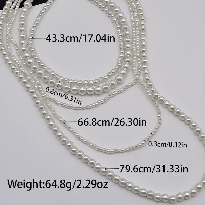 Multi Layer White Faux Pearl Statement Necklace Long Beaded Strand Wedding
