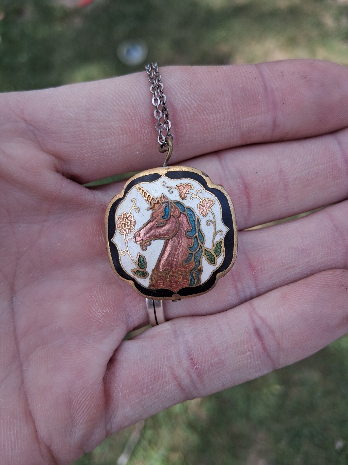 Vintage Cloisonné Mystical Unicorn Pendant