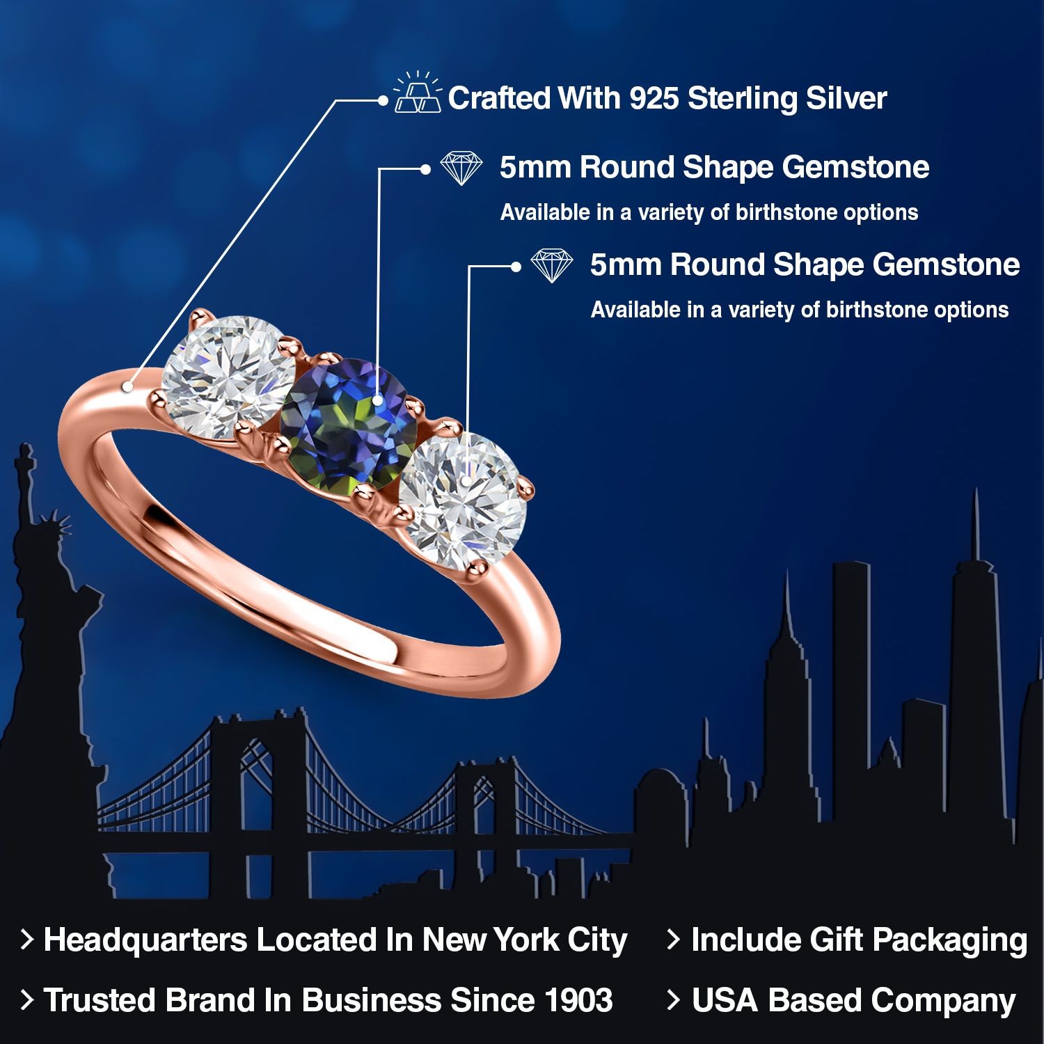 18K Rose Gold Plated Silver Blue Mystic Topaz and Lab Grown Diamond Engagement