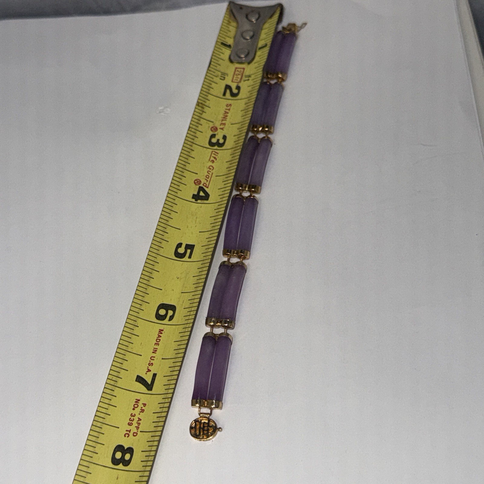 14k Gold Wide Double Lavender Jade Bracelet 10mm Asian 7.25″ Vintage Heng Ngai