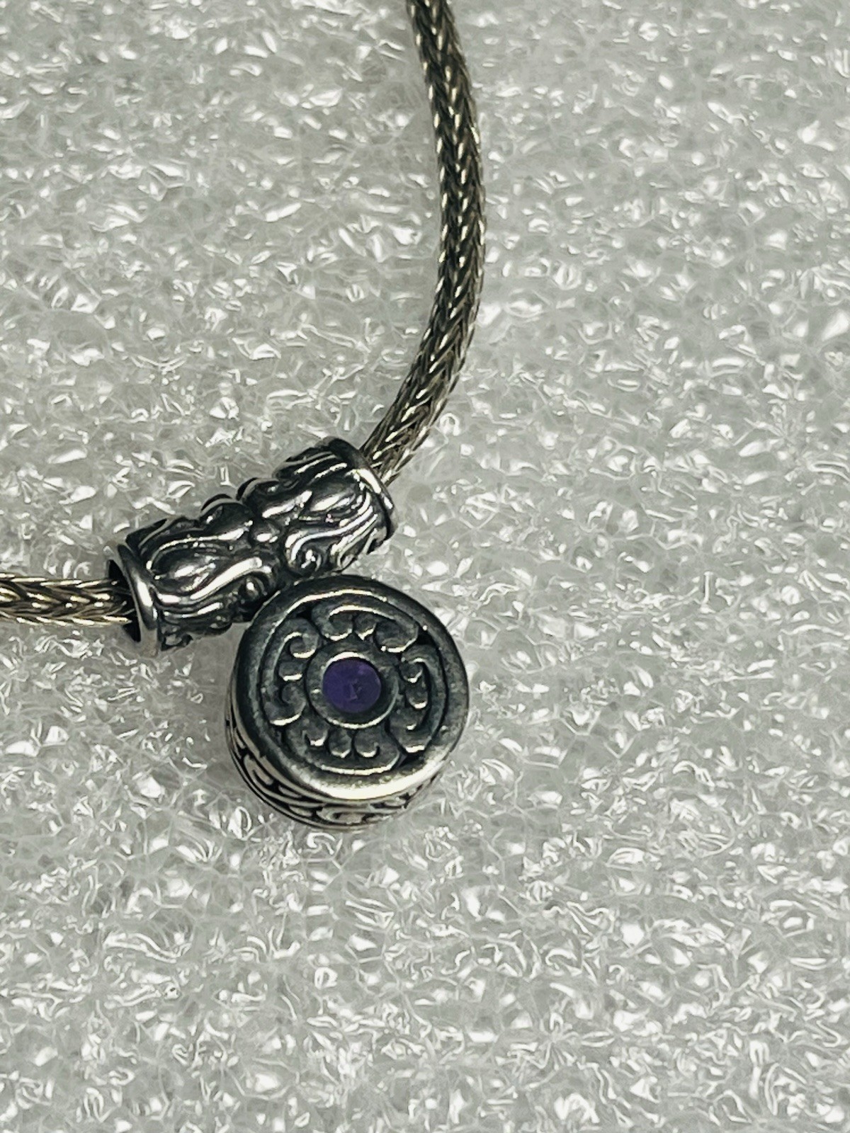 Natural 3 Carat Brazilian Amethyst 17 Inch Necklace Solid 925 Carved Tube Bezel