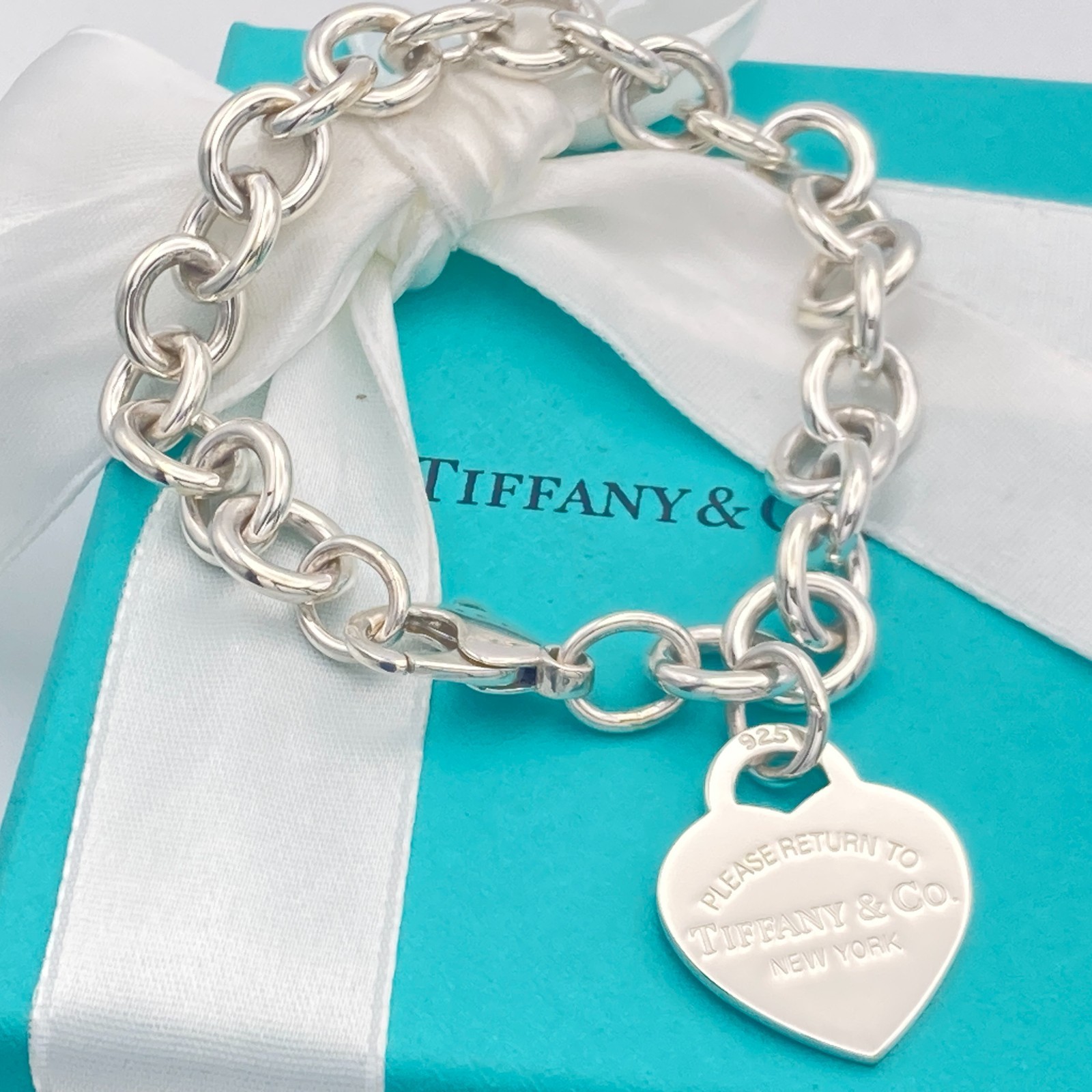 Tiffany & Co. Return to Heart Tag Chain Bracelet 925 Silver 6 1/2″ 33.6g