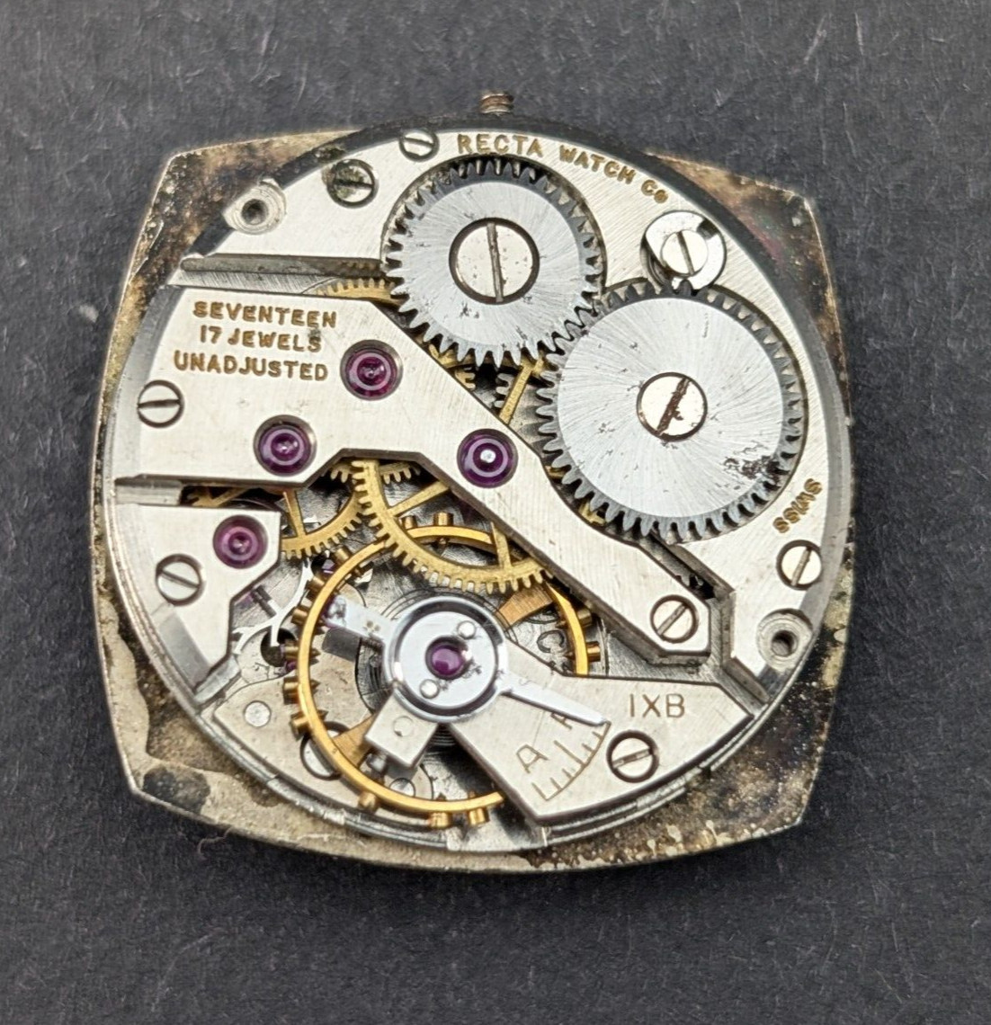 Vintage RECTA Watch Co Rounded Square Art Deco 20mm Movement for PARTS or REPAIR